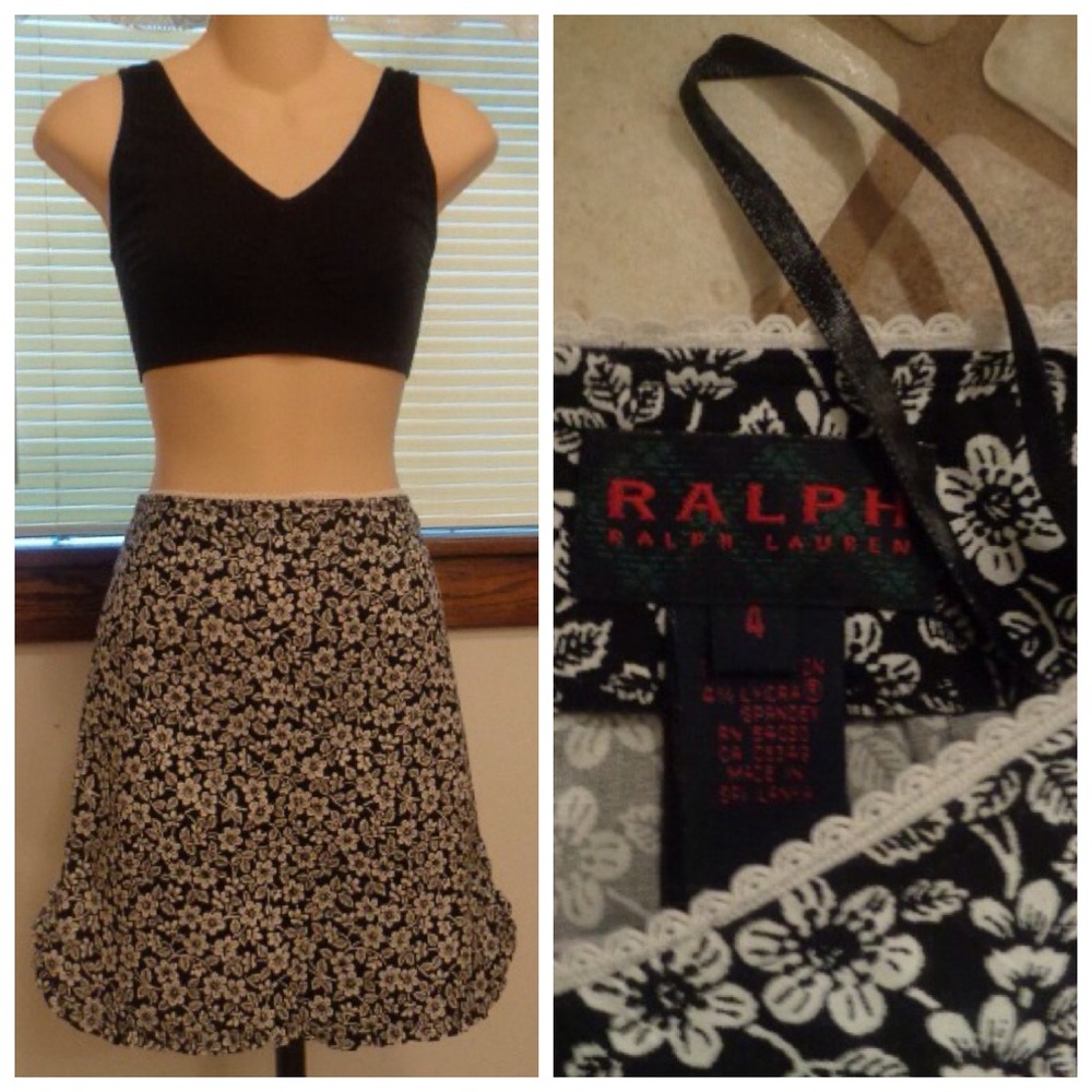 RALPH LAUREN RL Gorgeous Daisy Flower Design Skirt Scalloped Vented Side…
